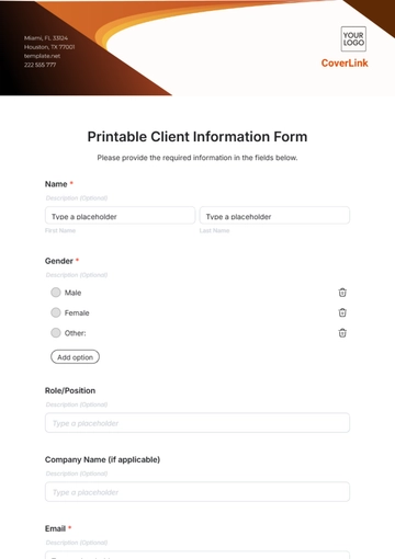 Free Printable Client Information Form Template to Edit Online