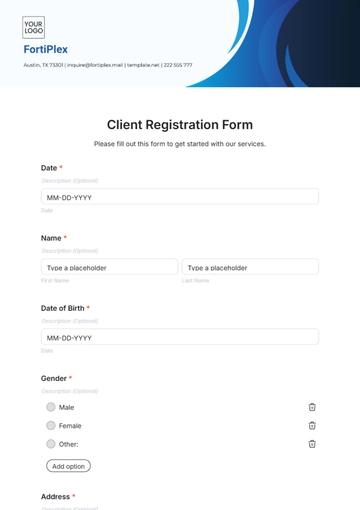 Free Client Registration Form Template to Edit Online