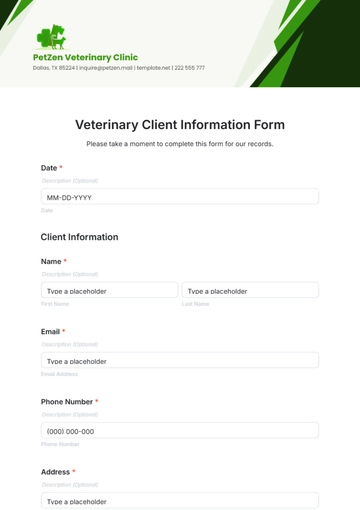 Free Veterinary Client Information Form Template to Edit Online