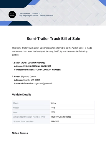 Free Semi-Trailer Truck Bill of Sale Template to Edit Online