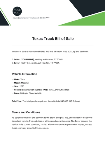 Free Texas Truck Bill of Sale Template to Edit Online