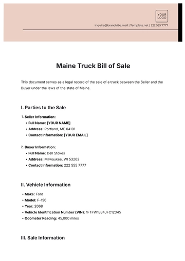 Free Maine Truck Bill of Sale Template to Edit Online