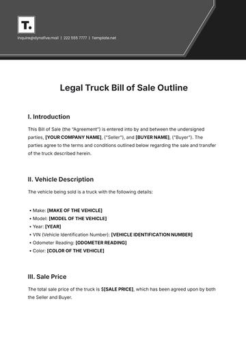Free Legal Truck Bill of Sale Outline Template to Edit Online