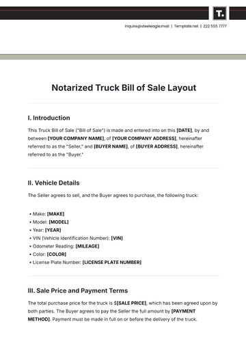 Free Notarized Truck Bill of Sale Layout Template to Edit Online