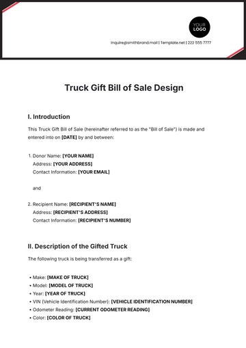 Free Truck Gift Bill of Sale Design Template to Edit Online