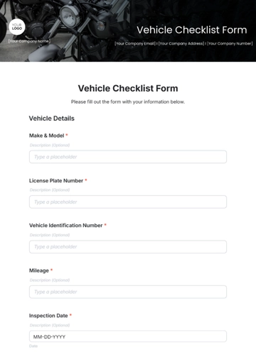 Free Vehicle Checklist Form Template to Edit Online
