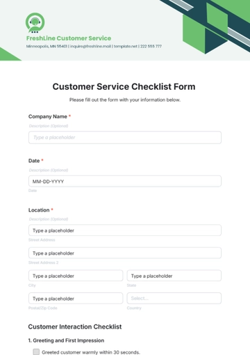 Free Customer Service Checklist Form Template to Edit Online