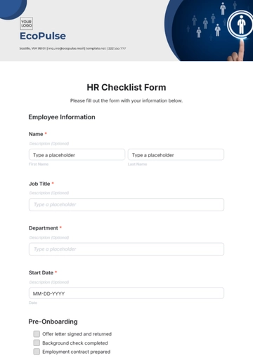 Free HR Checklist Form Template to Edit Online