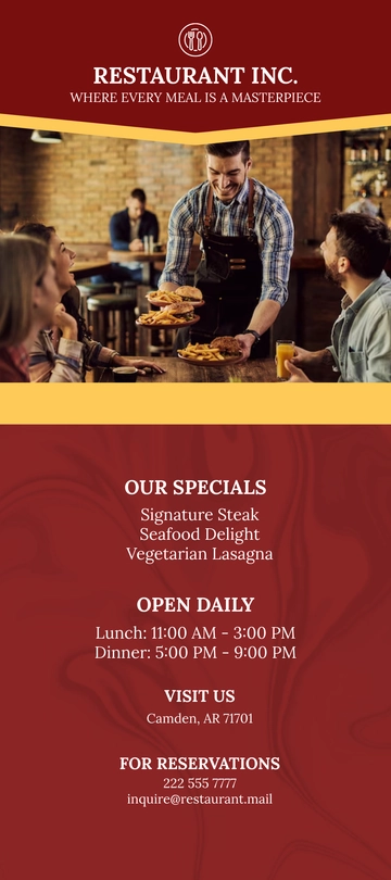 Free Restaurant Rack Card Template to Edit Online