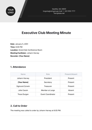 Free Executive Club Meeting Minute Template to Edit Online