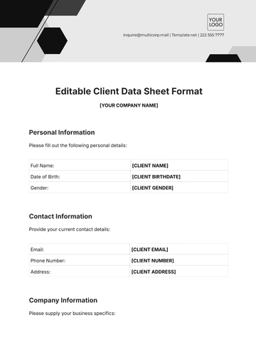 Free Editable Client Data Sheet Format Template to Edit Online
