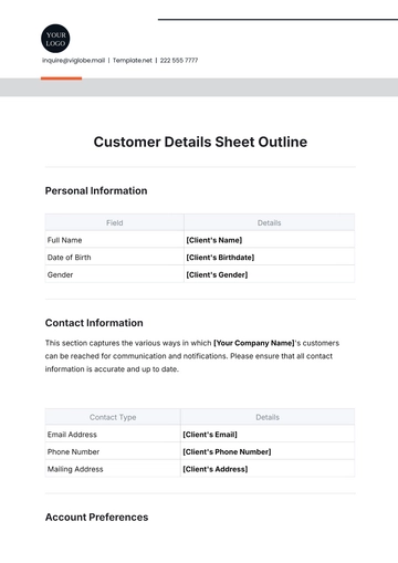 Free Customer Details Sheet Outline Template to Edit Online