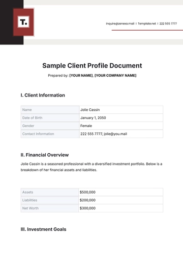 Free Sample Client Profile Document Template to Edit Online