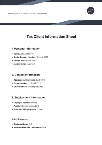 Free Tax Client Information Sheet Template to Edit Online