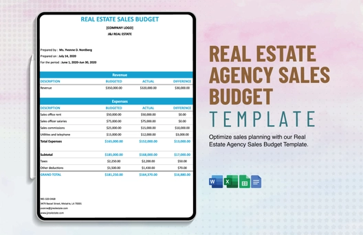 Real Estate Agency Sales Budget Template