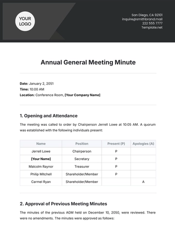Free Annual General Meeting Minute Template to Edit Online