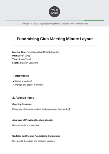 Free Fundraising Club Meeting Minute Layout Template to Edit Online