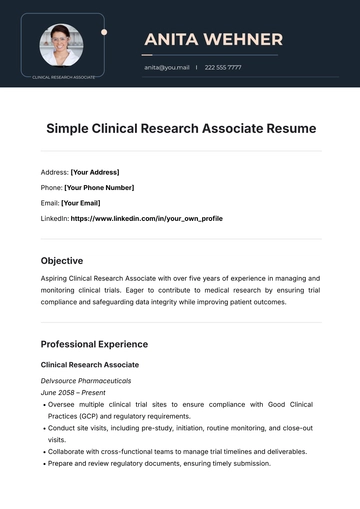 Free Simple Clinical Research Associate Resume Template to Edit Online