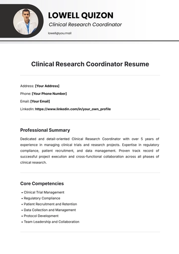 Free Clinical Research Coordinator Resume Template to Edit Online