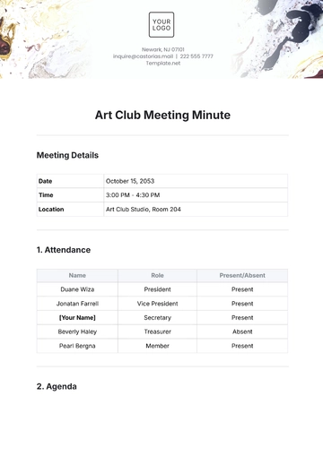 Free Art Club Meeting Minute Template to Edit Online