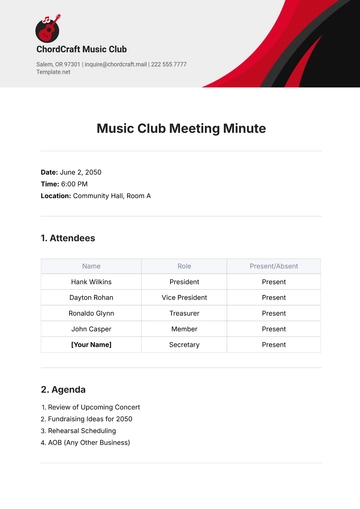 Free Music Club Meeting Minute Template to Edit Online