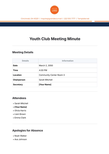 Free Youth Club Meeting Minute Template to Edit Online