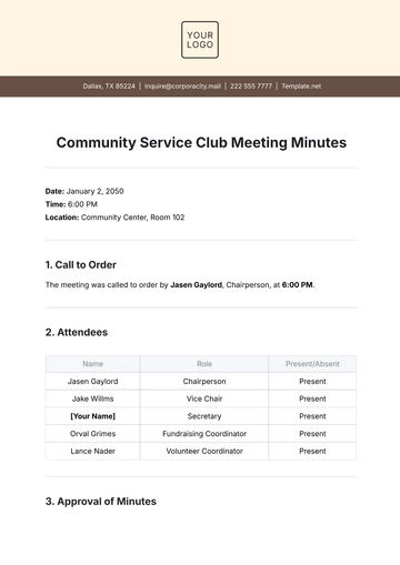Free Community Service Club Meeting Minutes Template to Edit Online