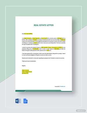 Sample Real Estate Letter