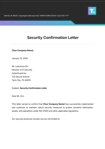 Free Security Confirmation Letter Template to Edit Online
