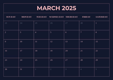 Free March 2025 Calendar with Moon Phases Template to Edit Online