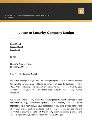 Free Letter to Security Company Design Template to Edit Online