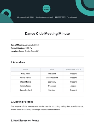 Free Dance Club Meeting Minute Template to Edit Online
