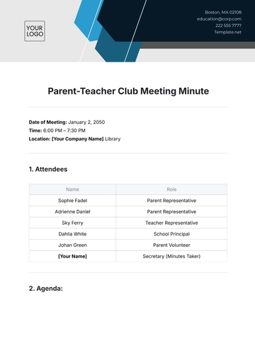 Free Parent-Teacher Club Meeting Minute Template to Edit Online