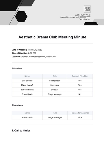 Free Aesthetic Drama Club Meeting Minute Template to Edit Online