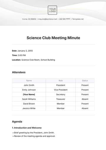 Free Science Club Meeting Minute Template to Edit Online