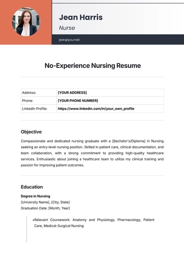 Free No-Experience Nursing Resume Template to Edit Online