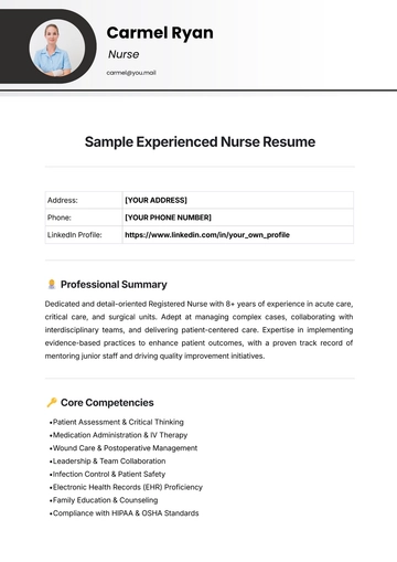 Free Sample Experienced Nurse Resume Template to Edit Online