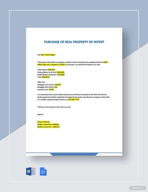 Letter of Intent For Purchase of Real Property