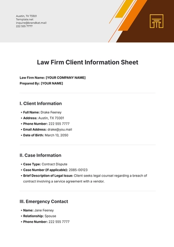 Free Law Firm Client Information Sheet Template to Edit Online