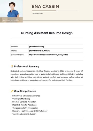Free Nursing Assistant Resume Design Template to Edit Online