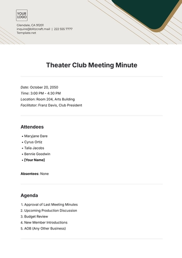 Free Theater Club Meeting Minute Template to Edit Online