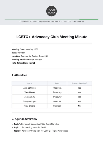 Free LGBTQ Advocacy Club Meeting Minute Template to Edit Online