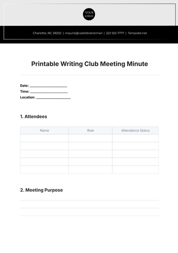 Free Printable Writing Club Meeting Minute Template to Edit Online