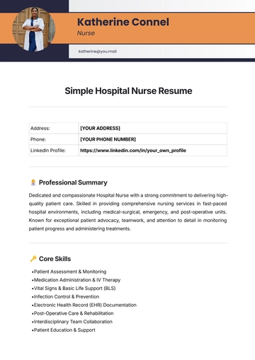 Free Simple Hospital Nurse Resume Template to Edit Online