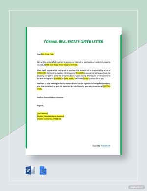 Formal Offer Letter For Real Estate