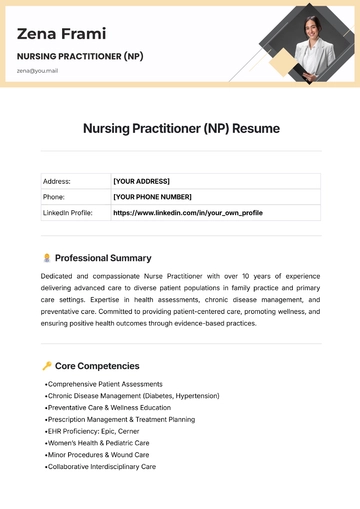 Free Nursing Practitioner (NP) Resume Template to Edit Online
