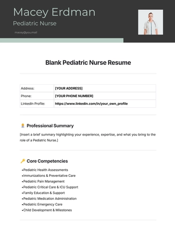 Free Blank Pediatric Nurse Resume Template to Edit Online