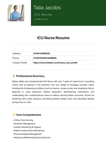 Free ICU Nurse Resume Template to Edit Online
