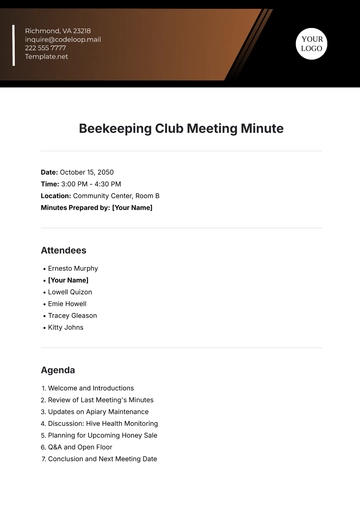 Free Beekeeping Club Meeting Minute Template to Edit Online