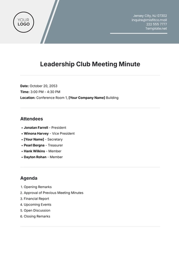 Free Leadership Club Meeting Minute Template to Edit Online